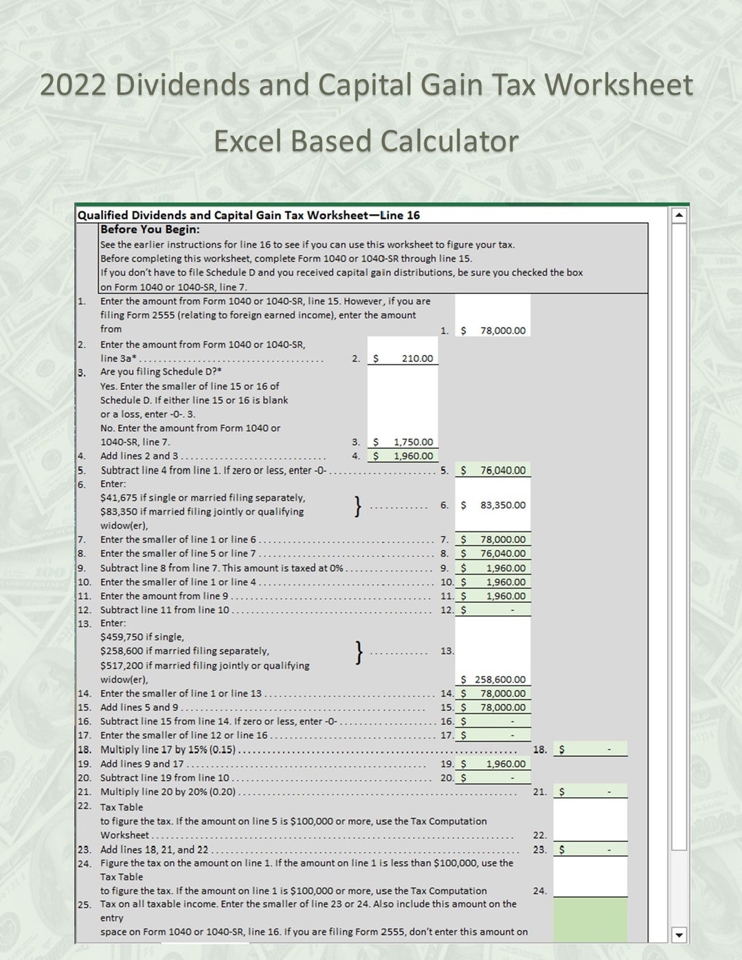 Easy Calculator For 2022 Qualified Dividends And Capital Gain Tax Worksheet excel 2016 Also Includes Tax Computation Worksheet Etsy Easy Calculator For 2022 Qualified Dividends And Capital Gain Tax Worksheet excel 2016 Also Includes Tax Computation Worksheet Etsy