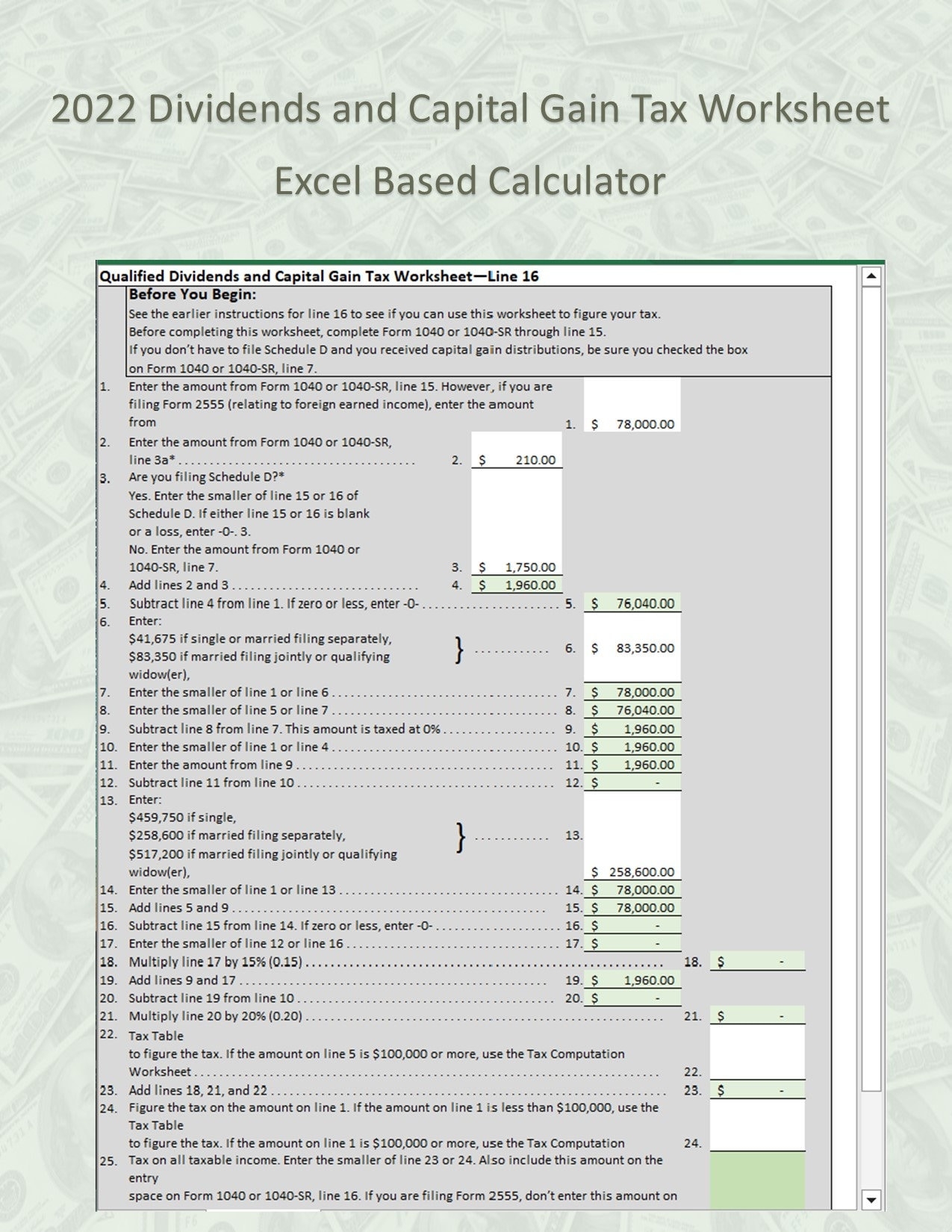Easy Calculator For 2022 Qualified Dividends And Capital Gain Tax Worksheet excel 2016 Also Includes Tax Computation Worksheet Etsy Easy Calculator For 2022 Qualified Dividends And Capital Gain Tax Worksheet excel 2016 Also Includes Tax Computation Worksheet Etsy