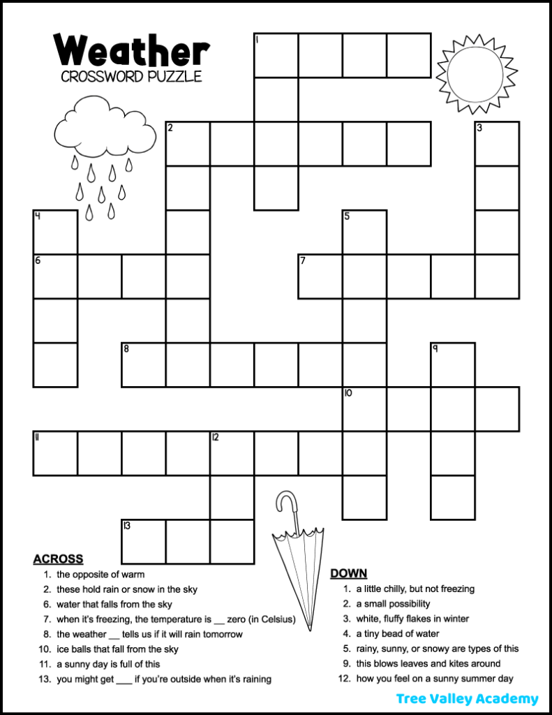 Easy Weather Crossword Tree Valley Academy Easy Weather Crossword Tree Valley Academy