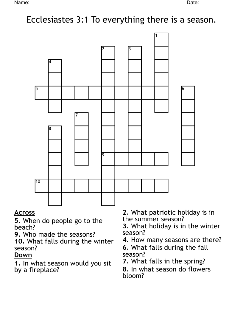 Ecclesiastes 3 1 To Everything There Is A Season Crossword WordMint
