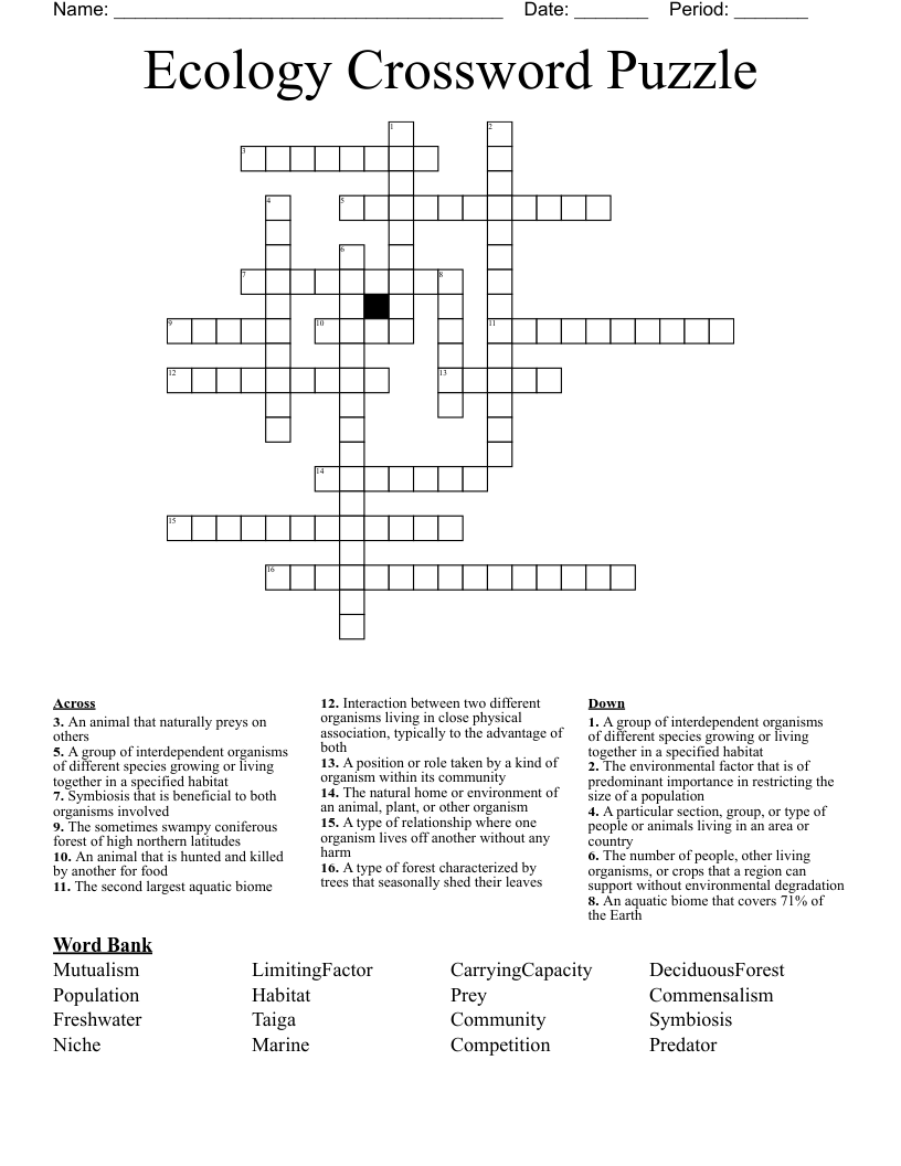 Ecology Crossword Puzzle WordMint Ecology Crossword Puzzle WordMint