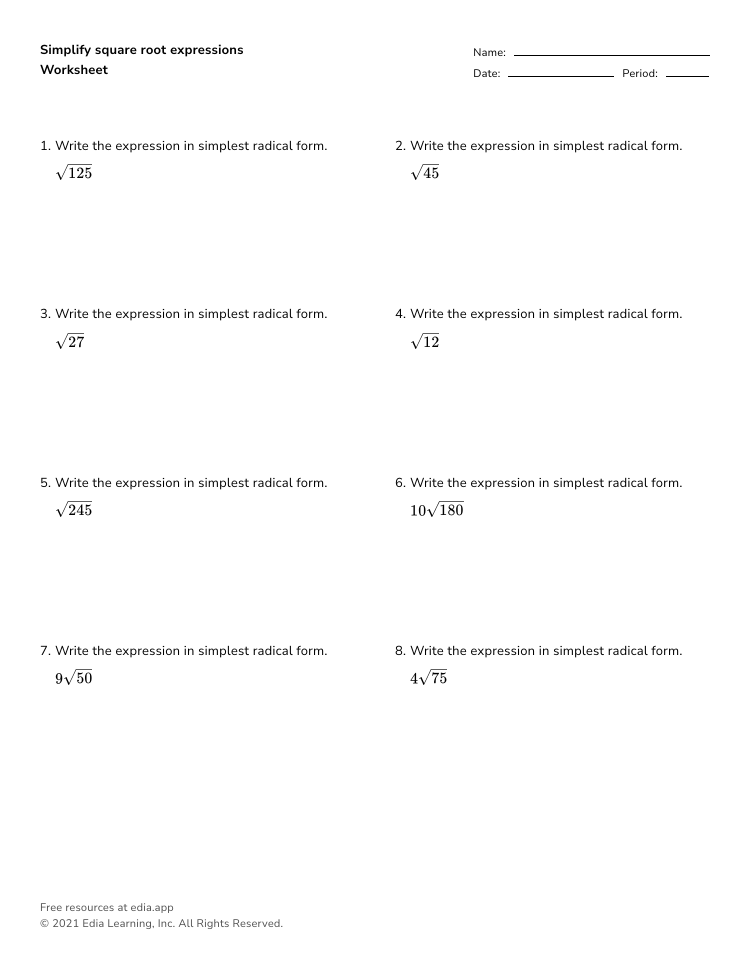 worksheet for simplifying radicals worksheet for simplifying radicals