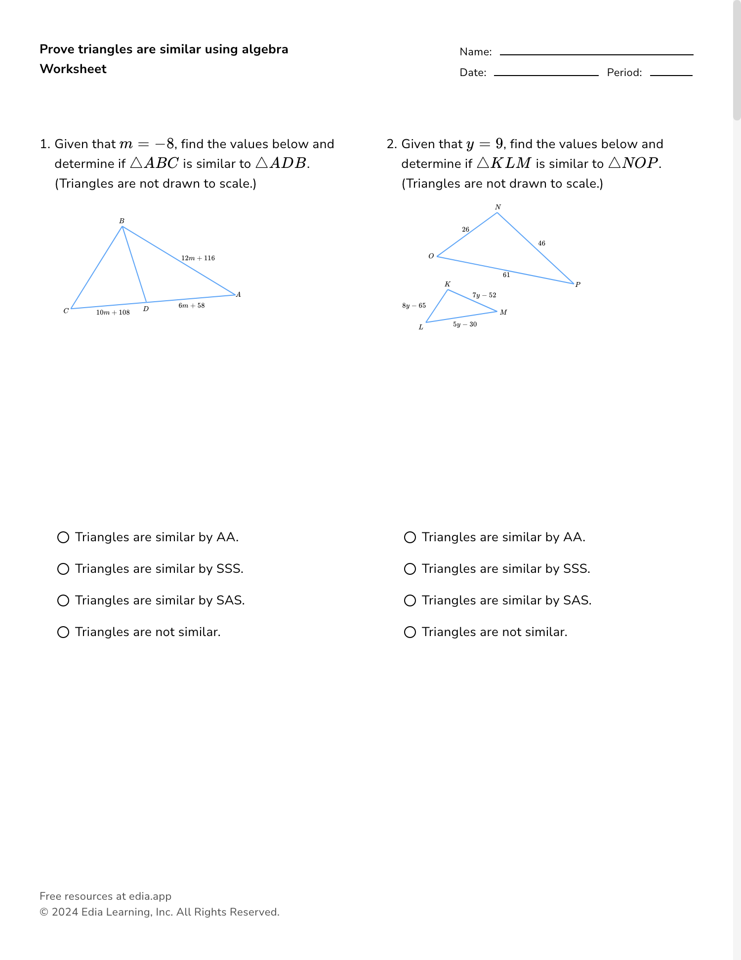 geometry similar triangles worksheet geometry similar triangles worksheet