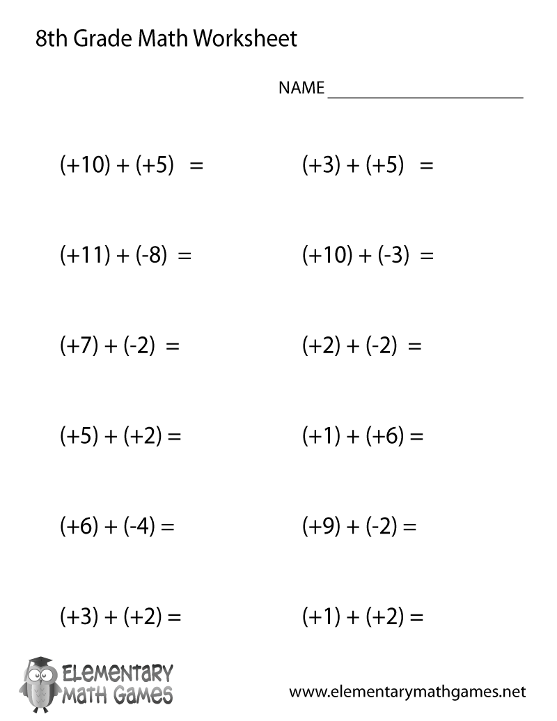 math worksheets for 8th graders