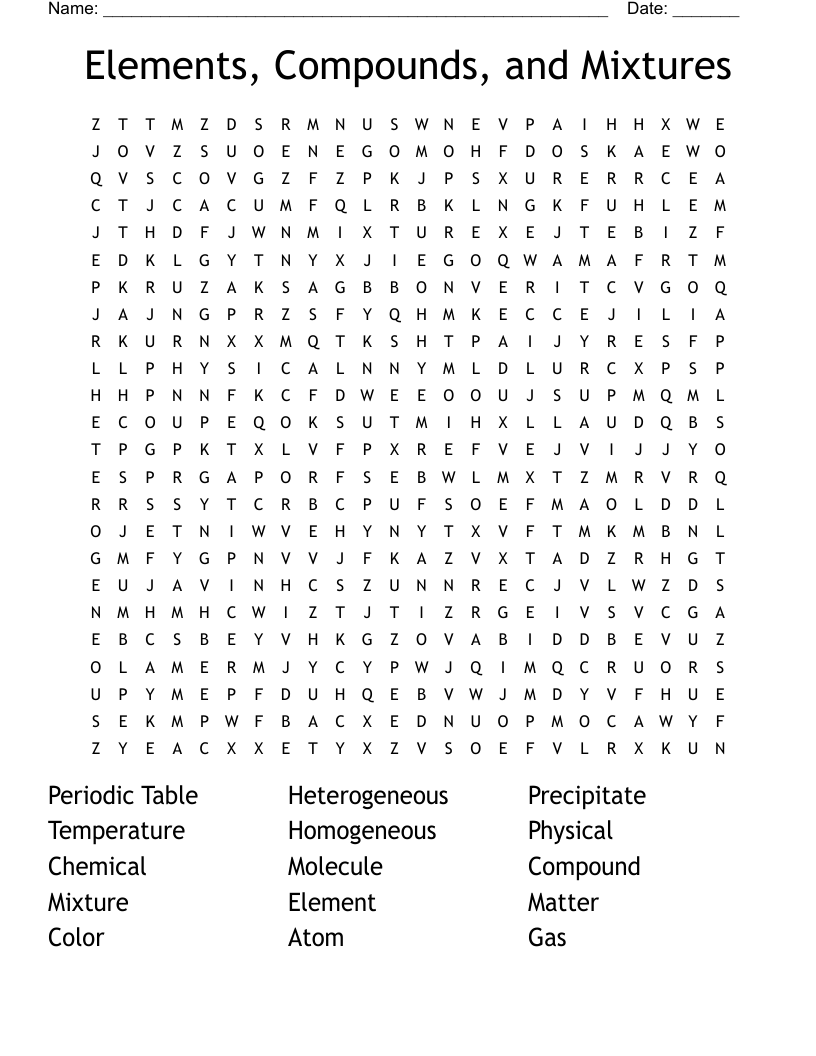 Elements Compounds And Mixtures Word Search WordMint Elements Compounds And Mixtures Word Search WordMint