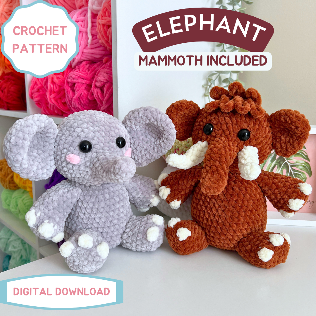 Elephant Plush Crochet PATTERN Low Sew Amigurumi Wonder Crochet Elephant Plush Crochet PATTERN Low Sew Amigurumi Wonder Crochet