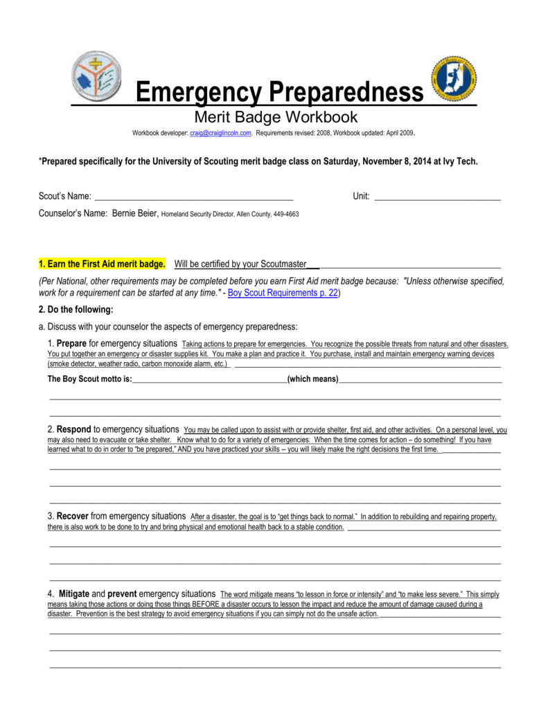 Emergency Preparedness Merit Badge Workbook Emergency Preparedness Merit Badge Workbook