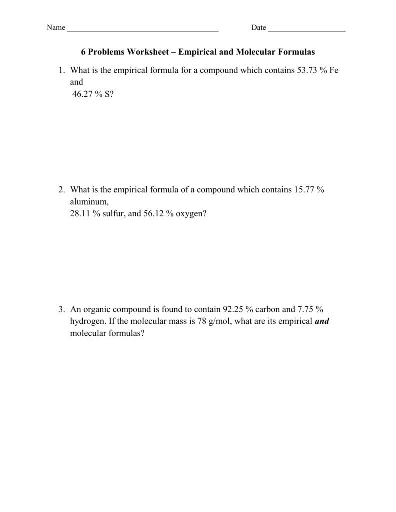 empirical and molecular formula worksheet empirical and molecular formula worksheet