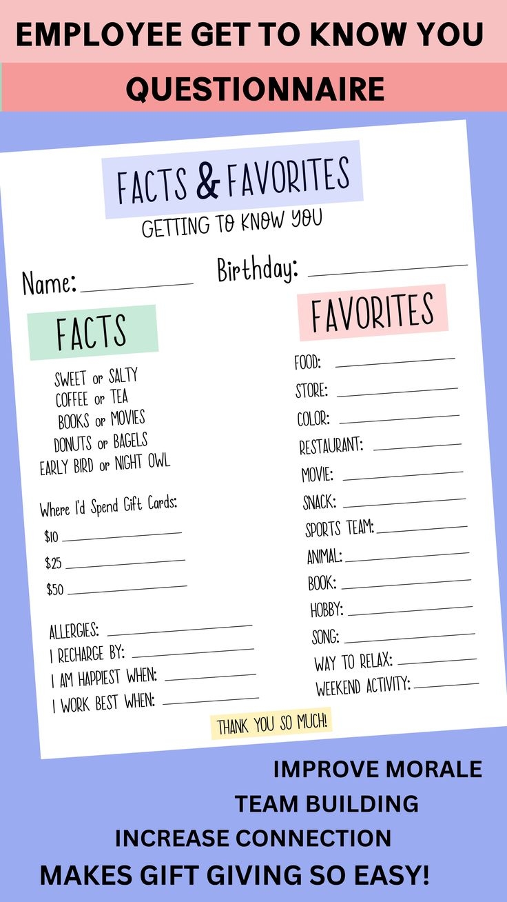 Employee Get To Know You Questionnaire Employee Get To Know You Questionnaire