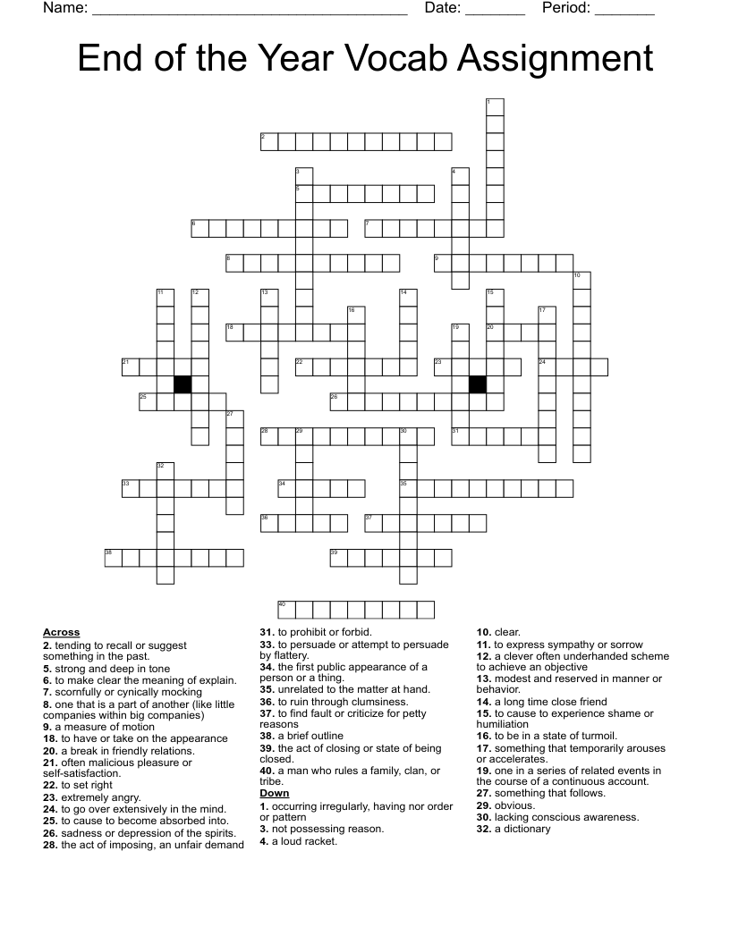 End Of The Year Vocab Assignment Crossword WordMint End Of The Year Vocab Assignment Crossword WordMint