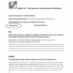 English 101 Worksheet English 101 The Argument Essay Research Worksheet Argument Essay Topic Studocu