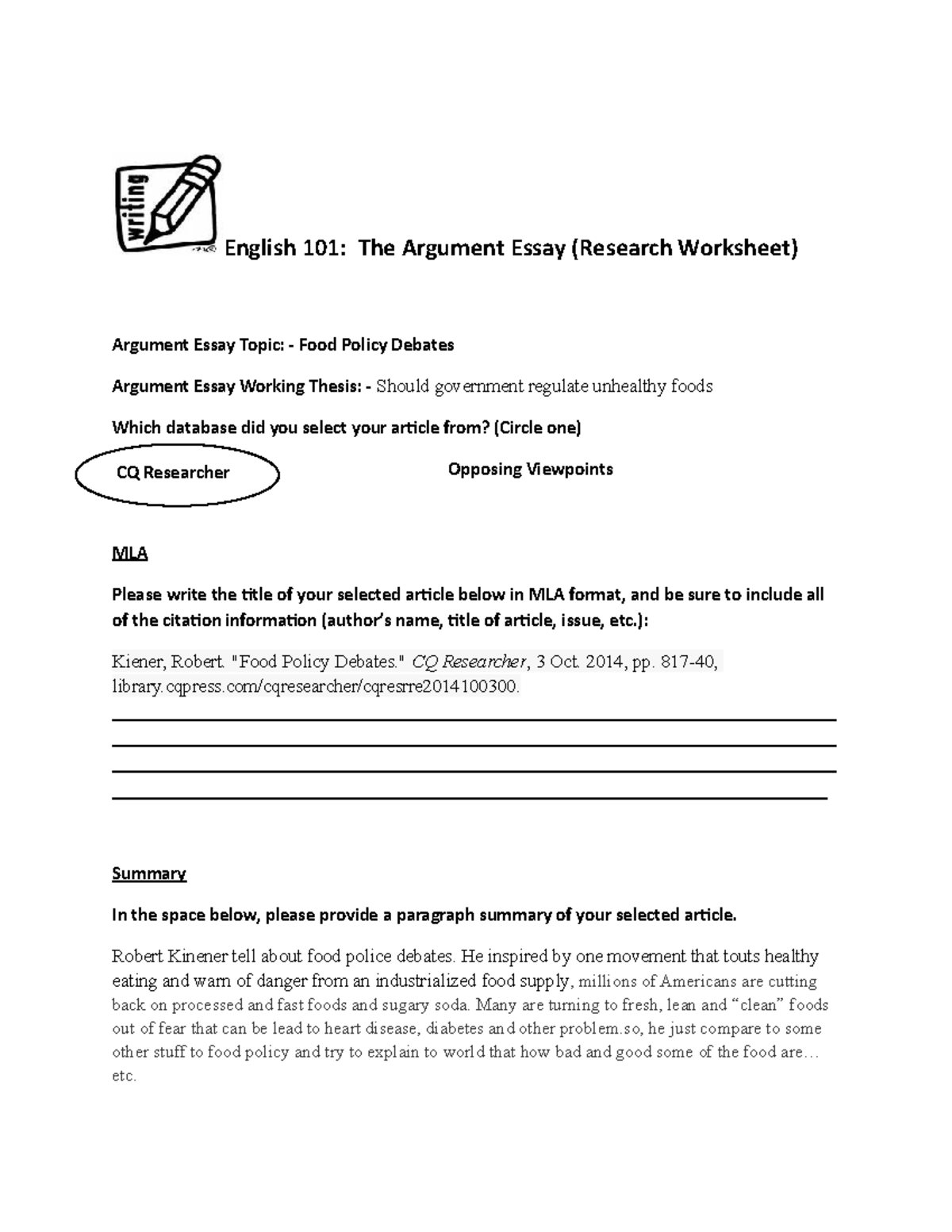 English 101 Worksheet English 101 The Argument Essay Research Worksheet Argument Essay Topic Studocu English 101 Worksheet English 101 The Argument Essay Research Worksheet Argument Essay Topic Studocu