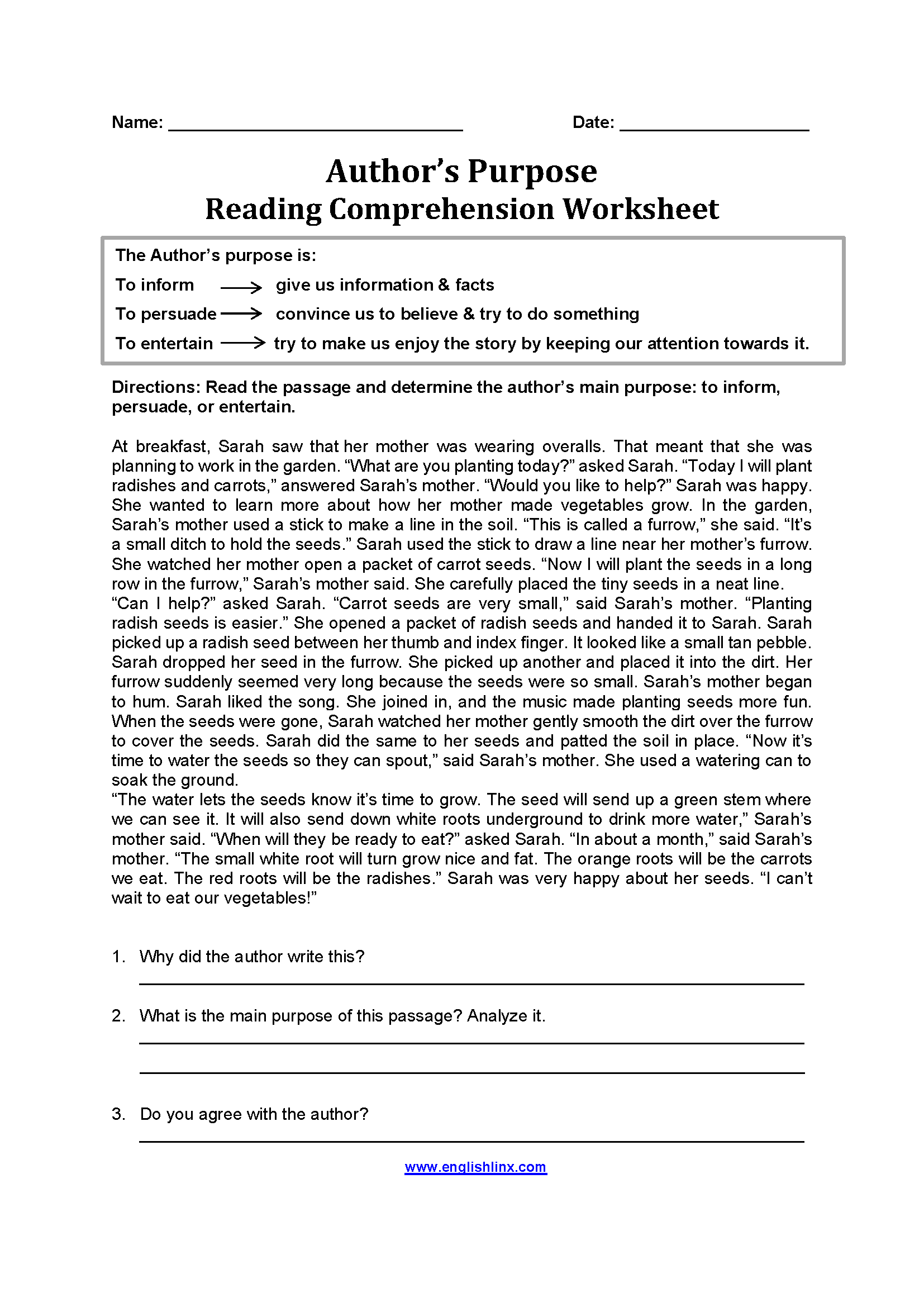 Englishlinx Author s Purpose Worksheets Englishlinx Author s Purpose Worksheets