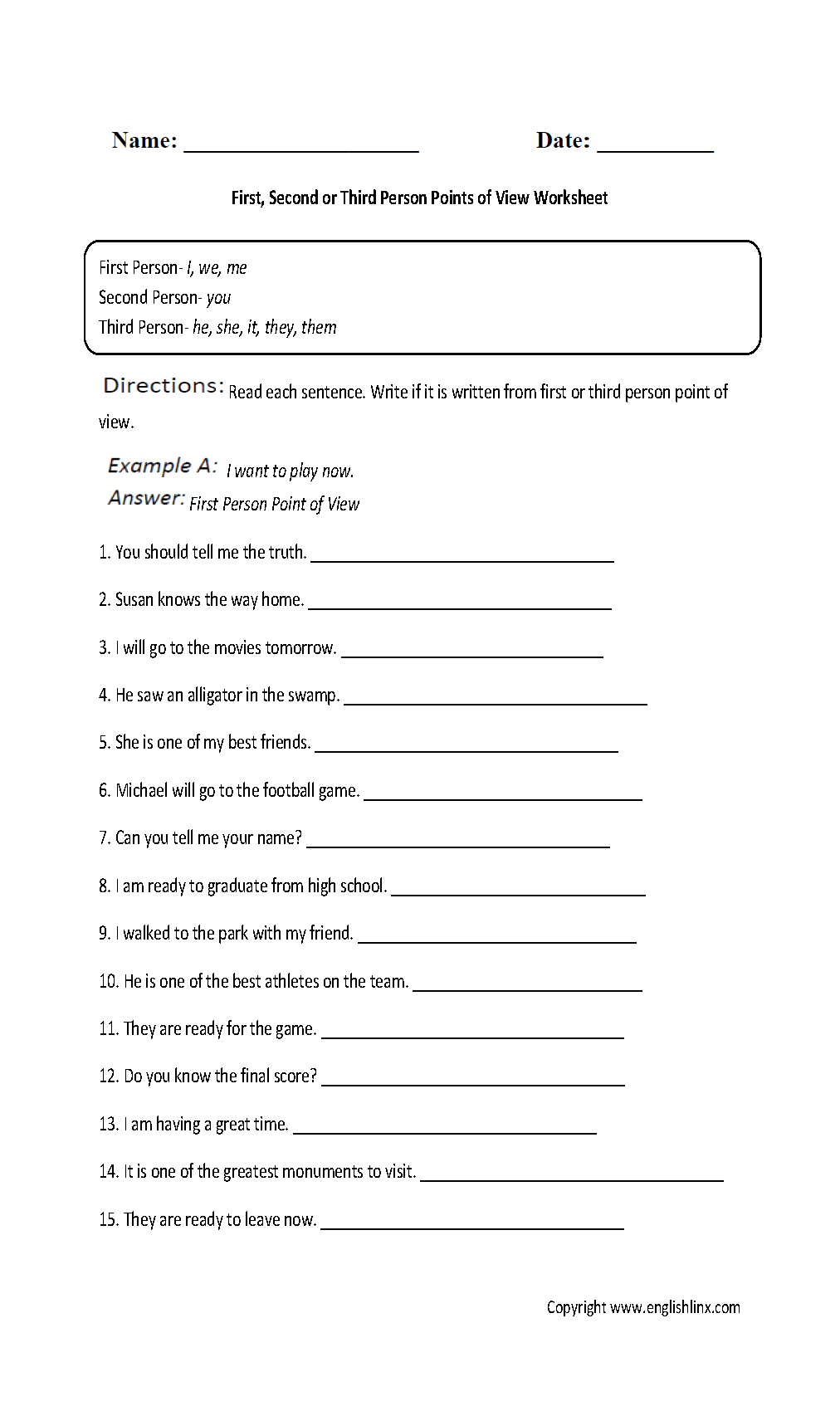 Englishlinx Point Of View Worksheets Englishlinx Point Of View Worksheets