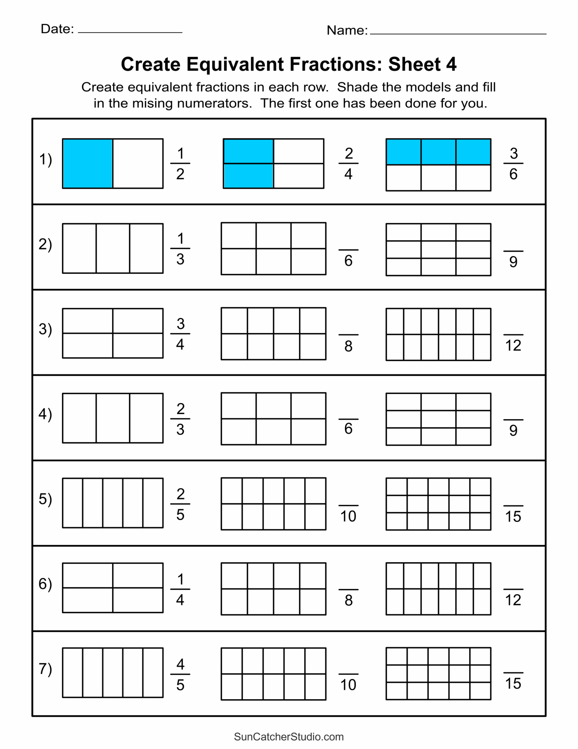 4th grade fractions worksheets