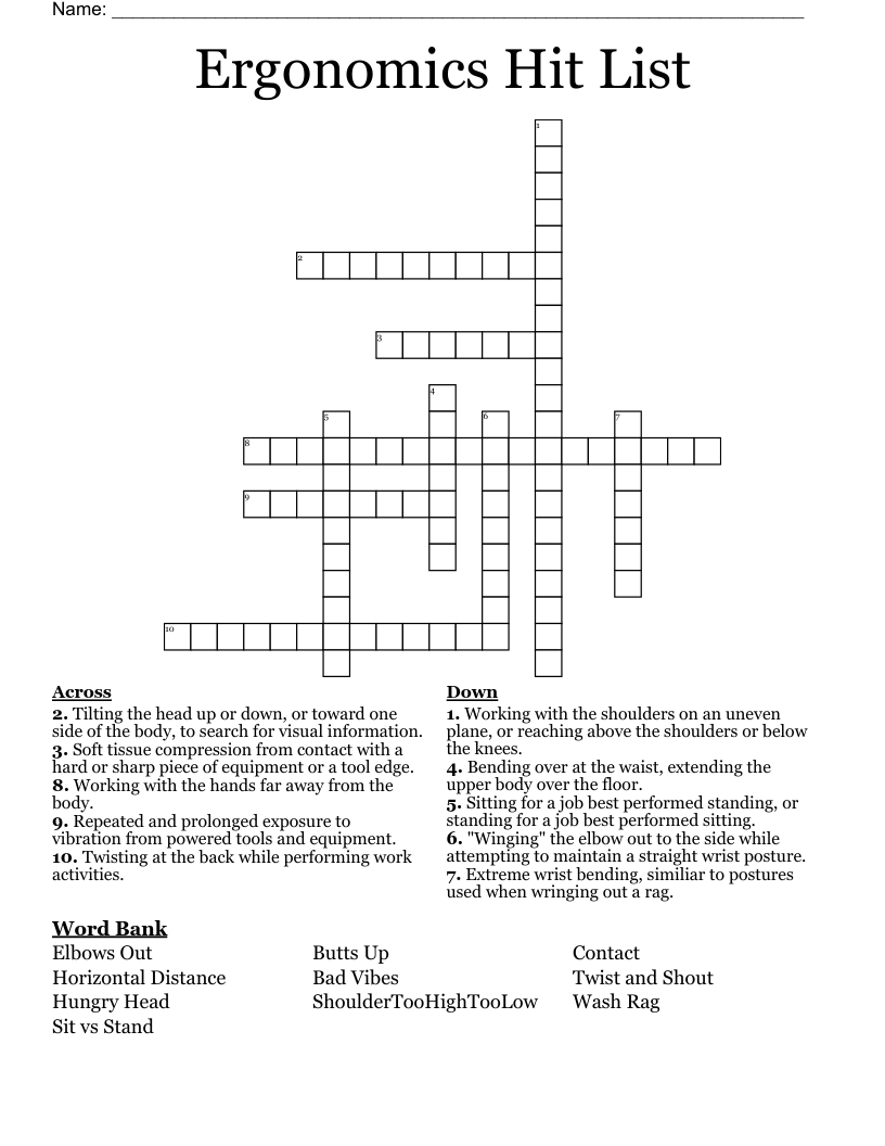 Ergonomics Hit List Crossword WordMint Ergonomics Hit List Crossword WordMint