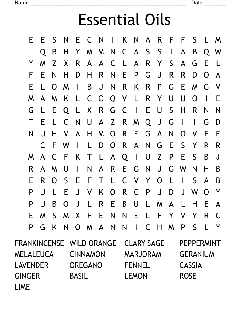 Essential Oils Word Search WordMint Essential Oils Word Search WordMint