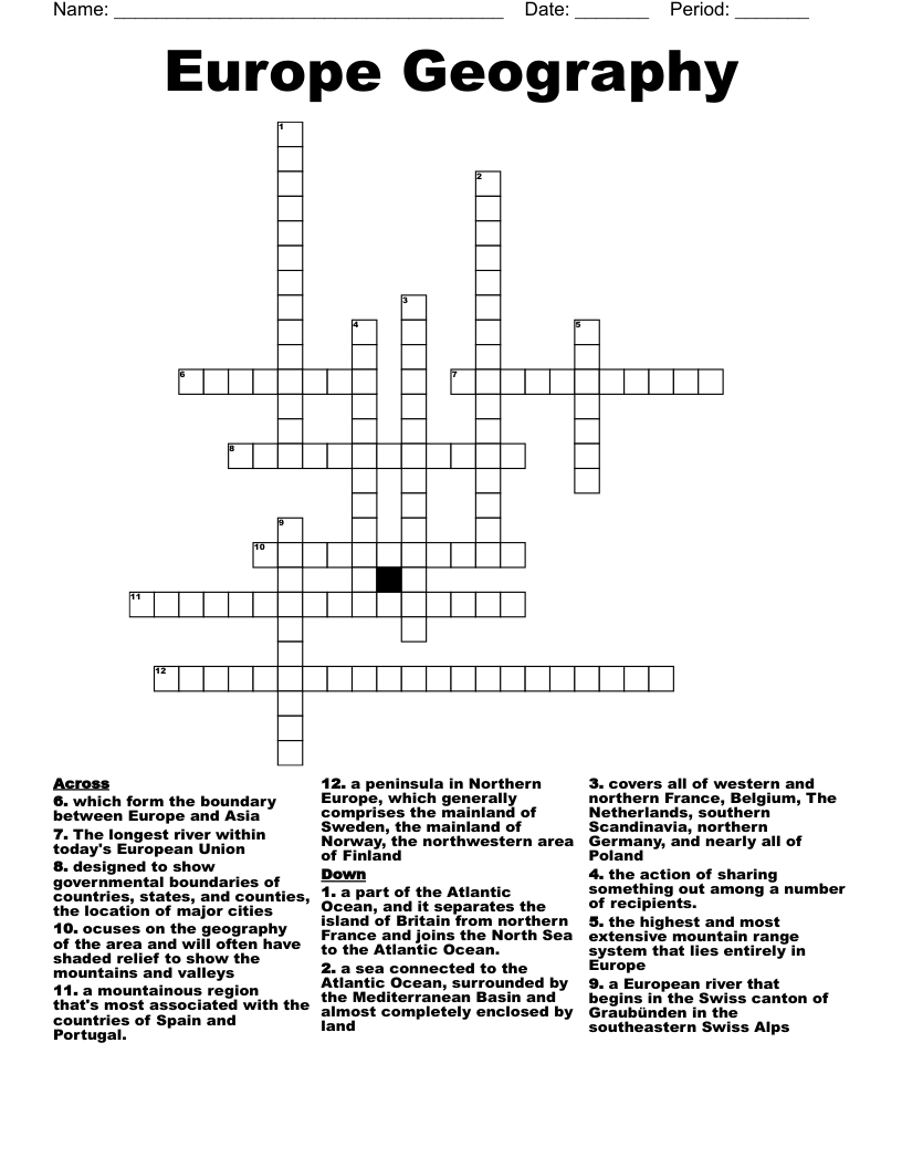 Europe Geography Crossword WordMint Europe Geography Crossword WordMint