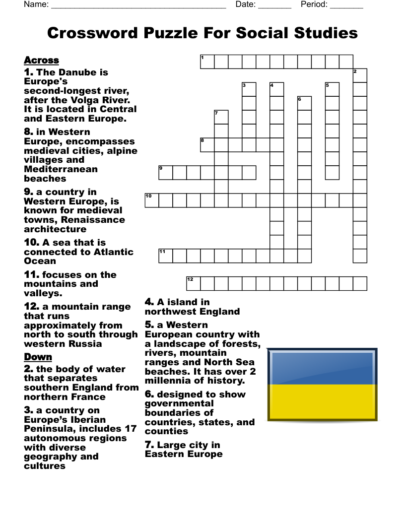 Europe s Geography Crossword Puzzle WordMint Europe s Geography Crossword Puzzle WordMint
