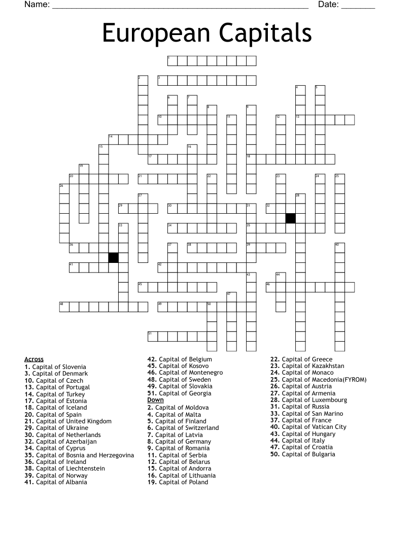 European Capitals Crossword WordMint European Capitals Crossword WordMint