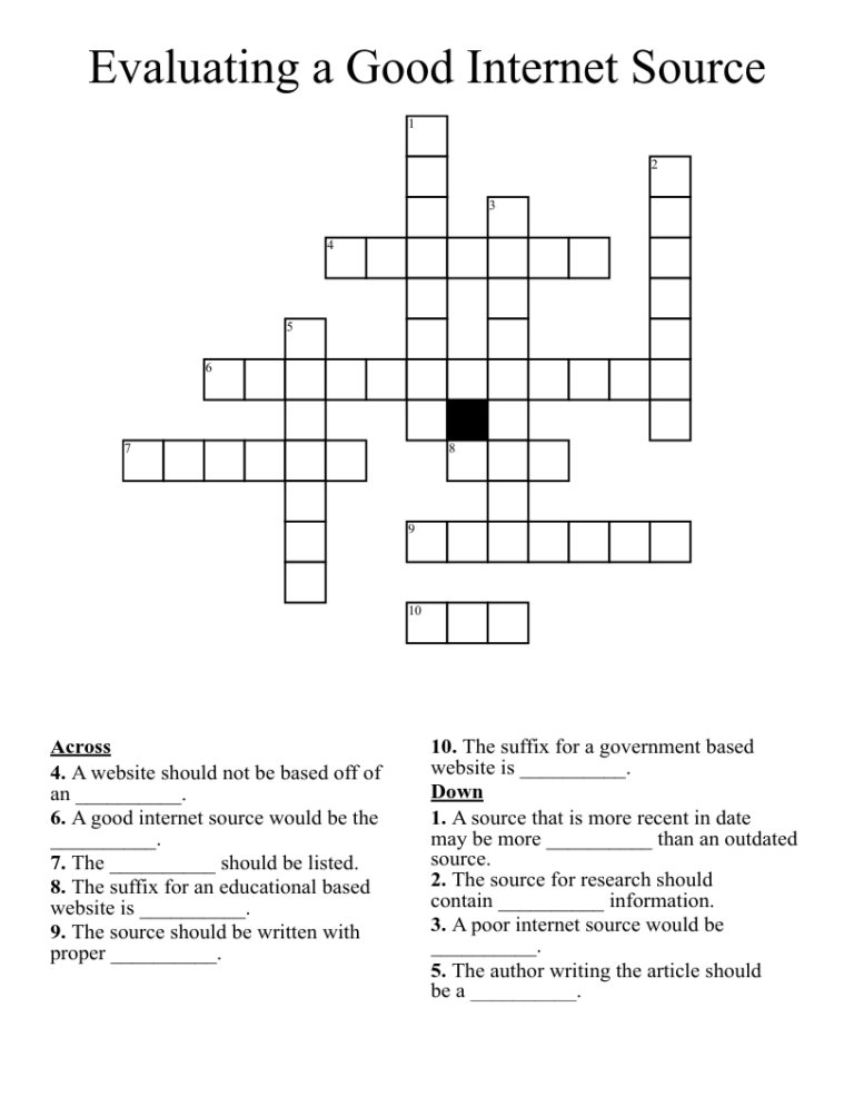 Evaluating A Good Internet Source Crossword WordMint