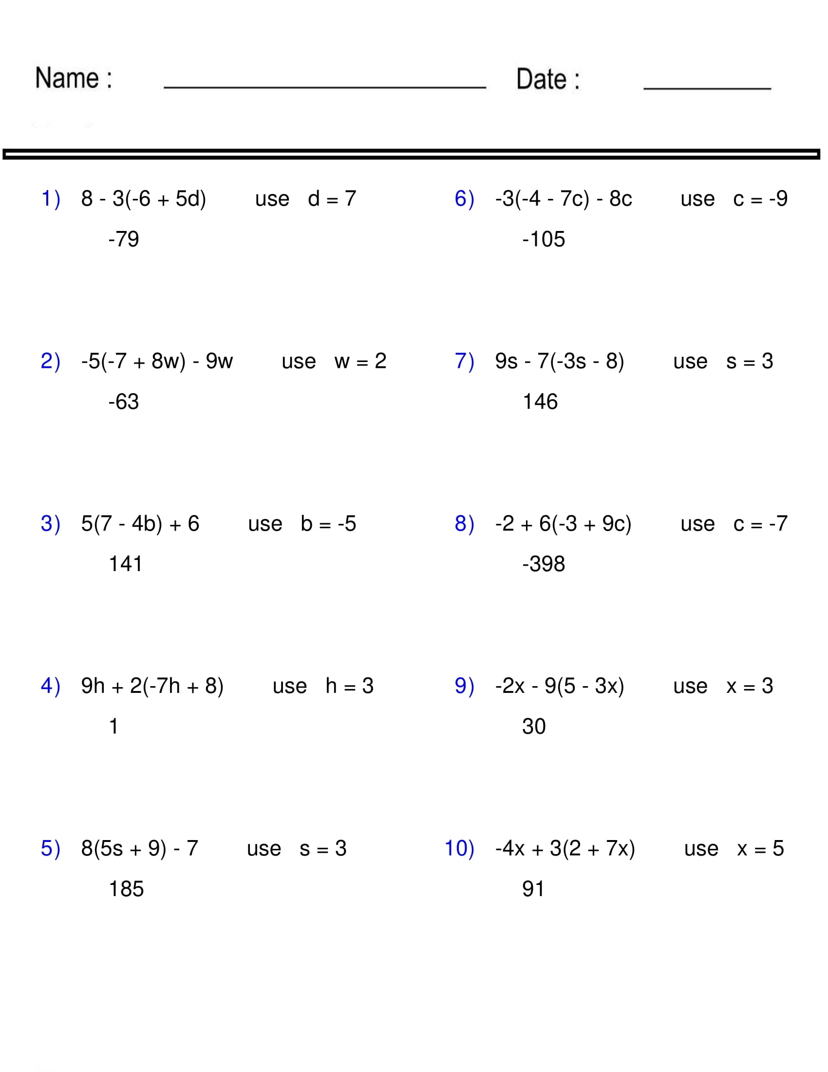 Evaluating Algebraic Expressions Worksheet One Variable Pre Algebra Made By Teachers Evaluating Algebraic Expressions Worksheet One Variable Pre Algebra Made By Teachers