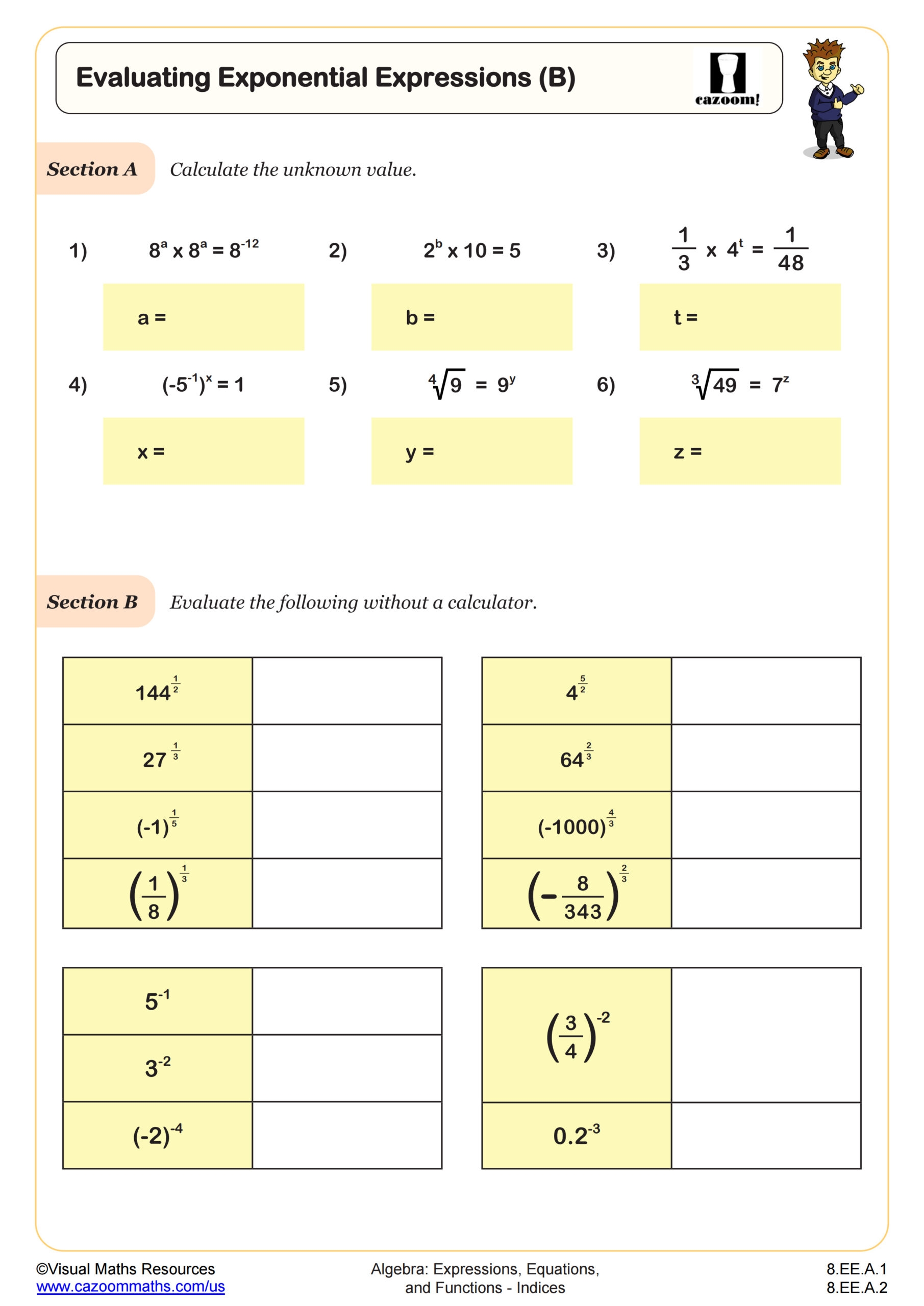 Evaluating Exponential Expressions B Worksheet 8th Grade PDF Worksheets Cazoom Math Evaluating Exponential Expressions B Worksheet 8th Grade PDF Worksheets Cazoom Math