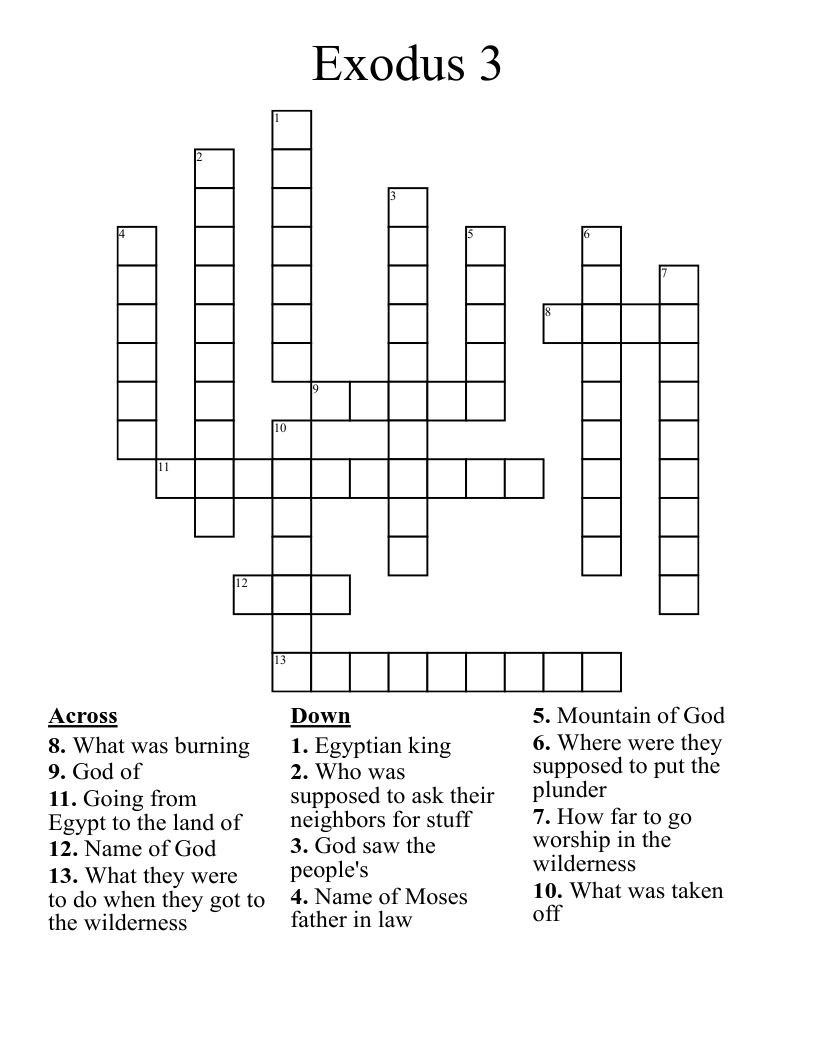 Exodus 3 Crossword WordMint Exodus 3 Crossword WordMint