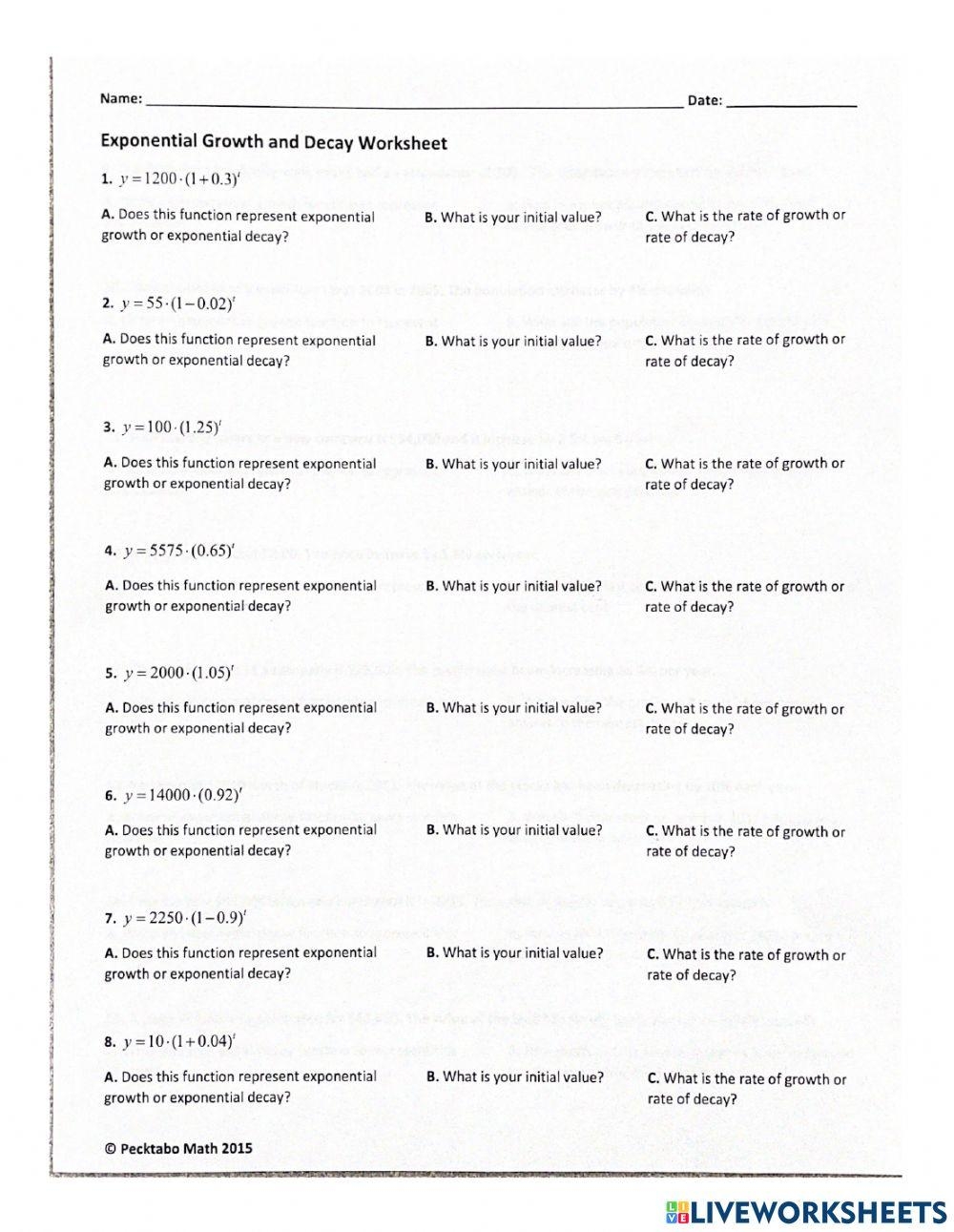 exponential growth and decay worksheet exponential growth and decay worksheet