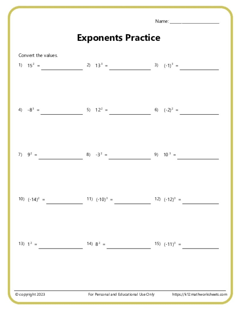 Exponents Worksheets Exponents Worksheets