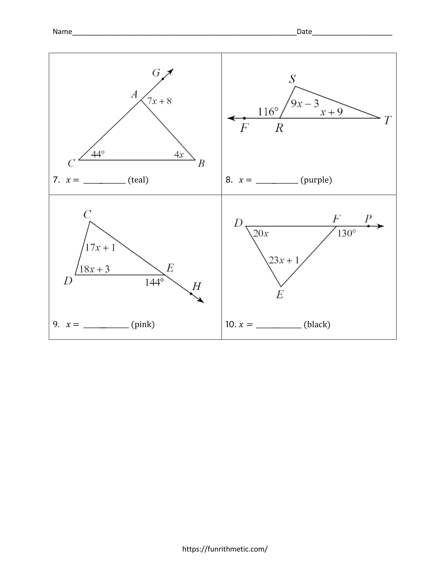 Exterior Angle Theorem Color By Number Funrithmetic Exterior Angle Theorem Color By Number Funrithmetic
