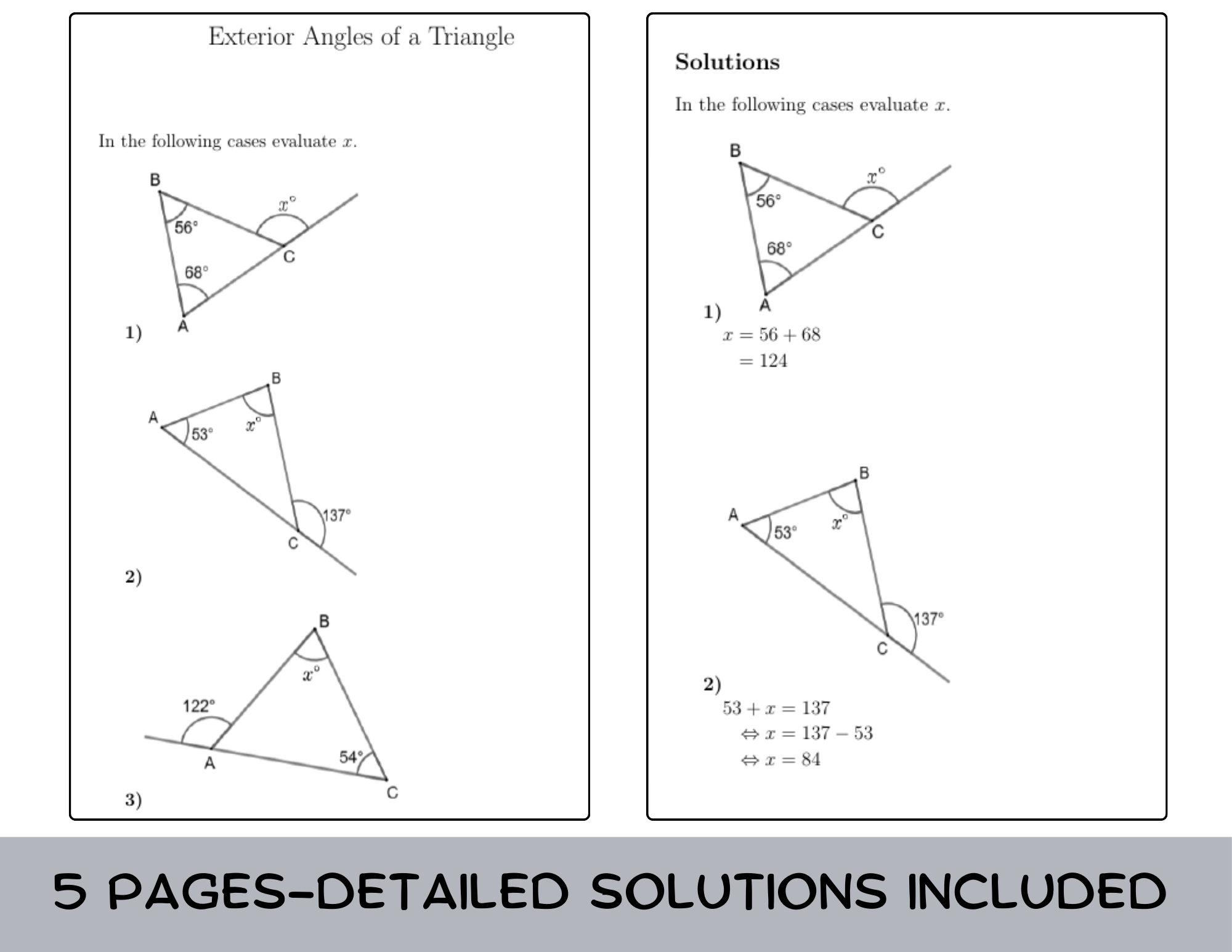 Exterior Angle Theorem Worksheet with Solutions Teaching Resources Exterior Angle Theorem Worksheet with Solutions Teaching Resources