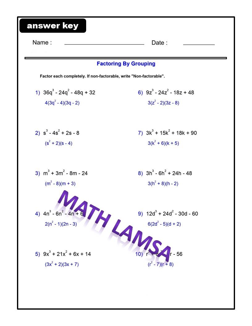 factorisation by grouping worksheet factorisation by grouping worksheet