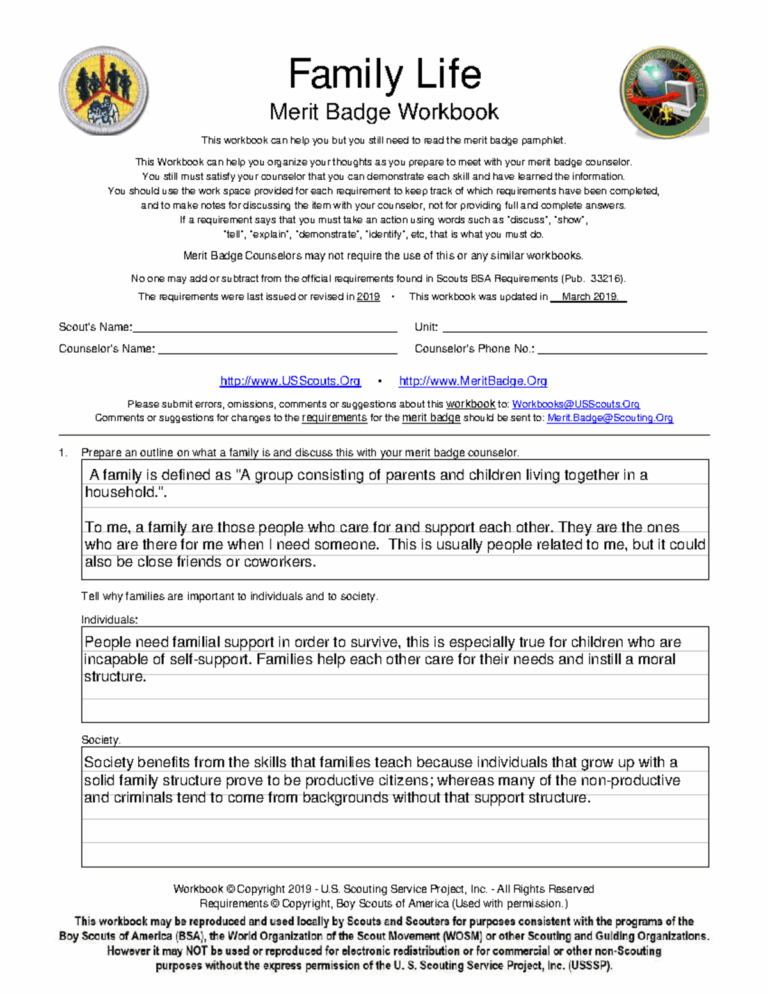 Family Life MS Merit Badge Workbook Answer Guide Studocu