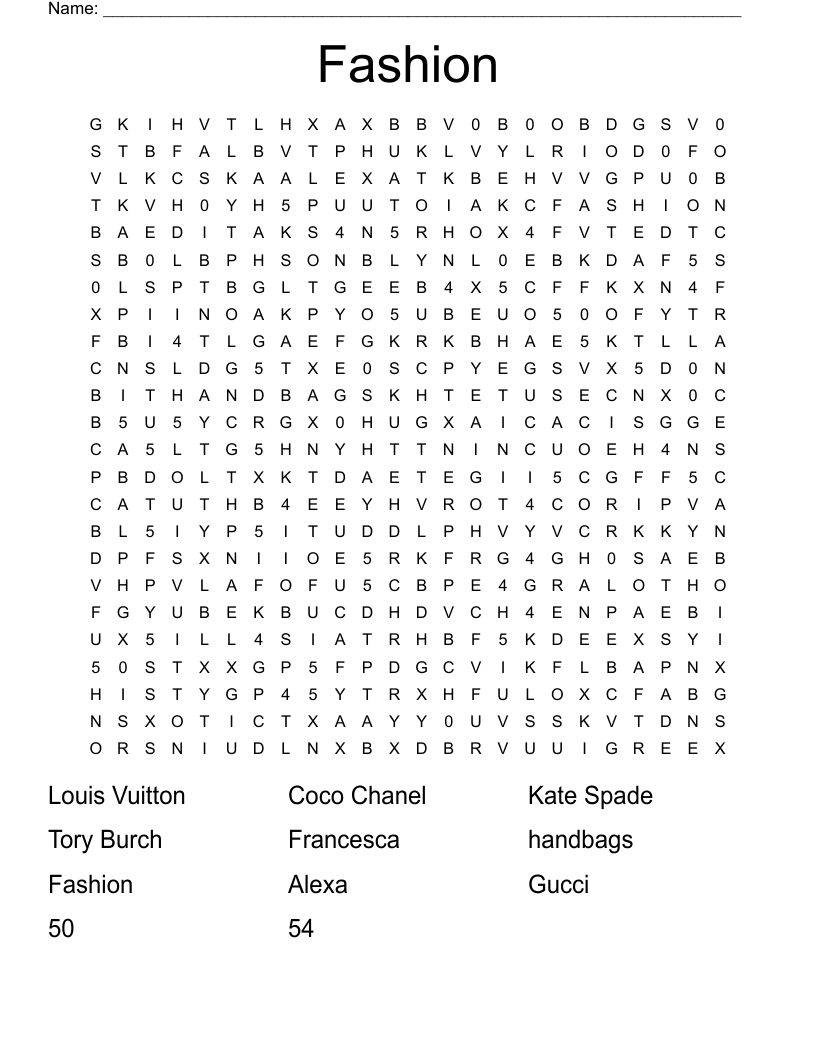 Fashion Word Search WordMint