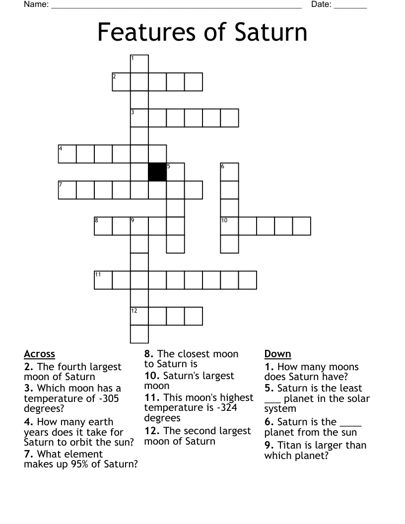 Features Of Saturn Crossword WordMint Features Of Saturn Crossword WordMint