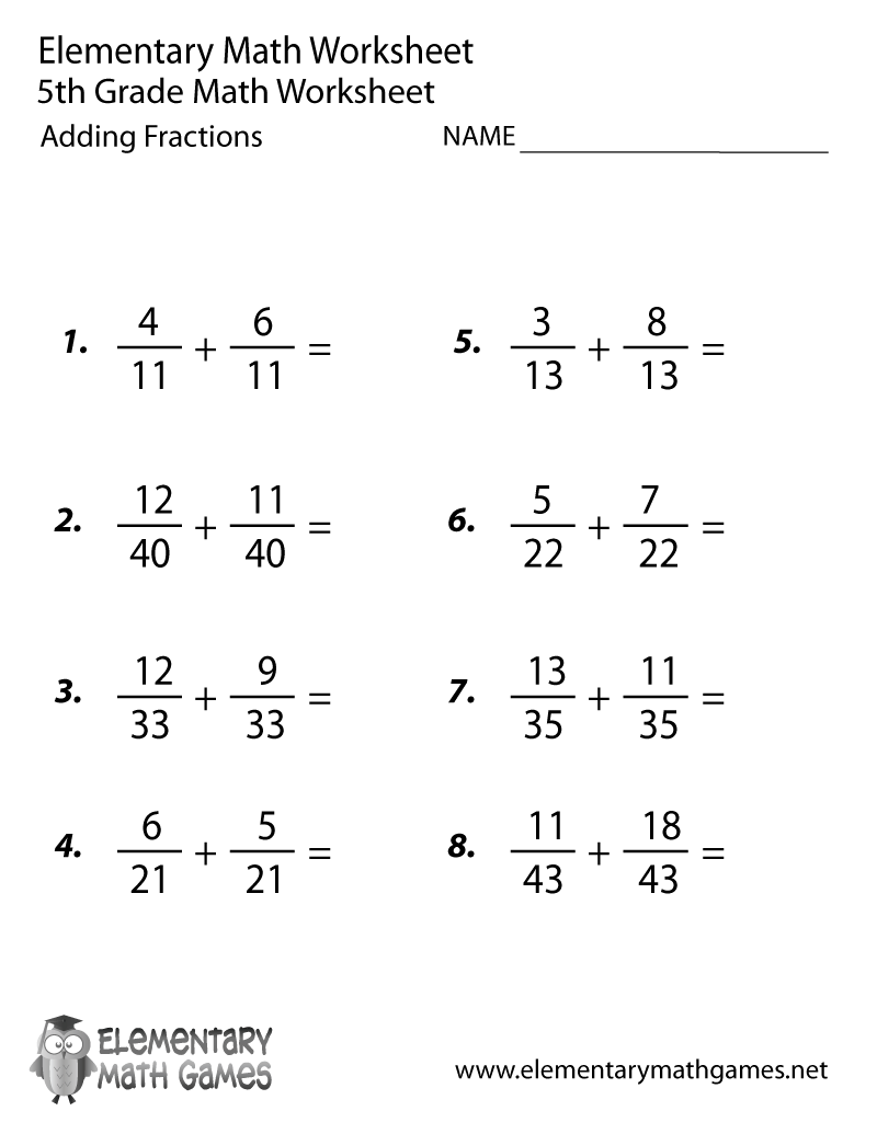 Fifth Grade Adding Fractions Worksheet Fifth Grade Adding Fractions Worksheet