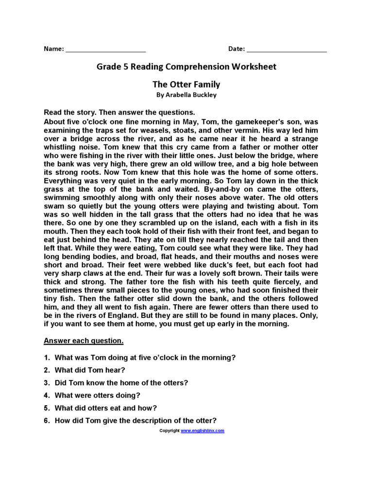 Fifth Grade Reading Worksheets Improve Fluency Vocabulary