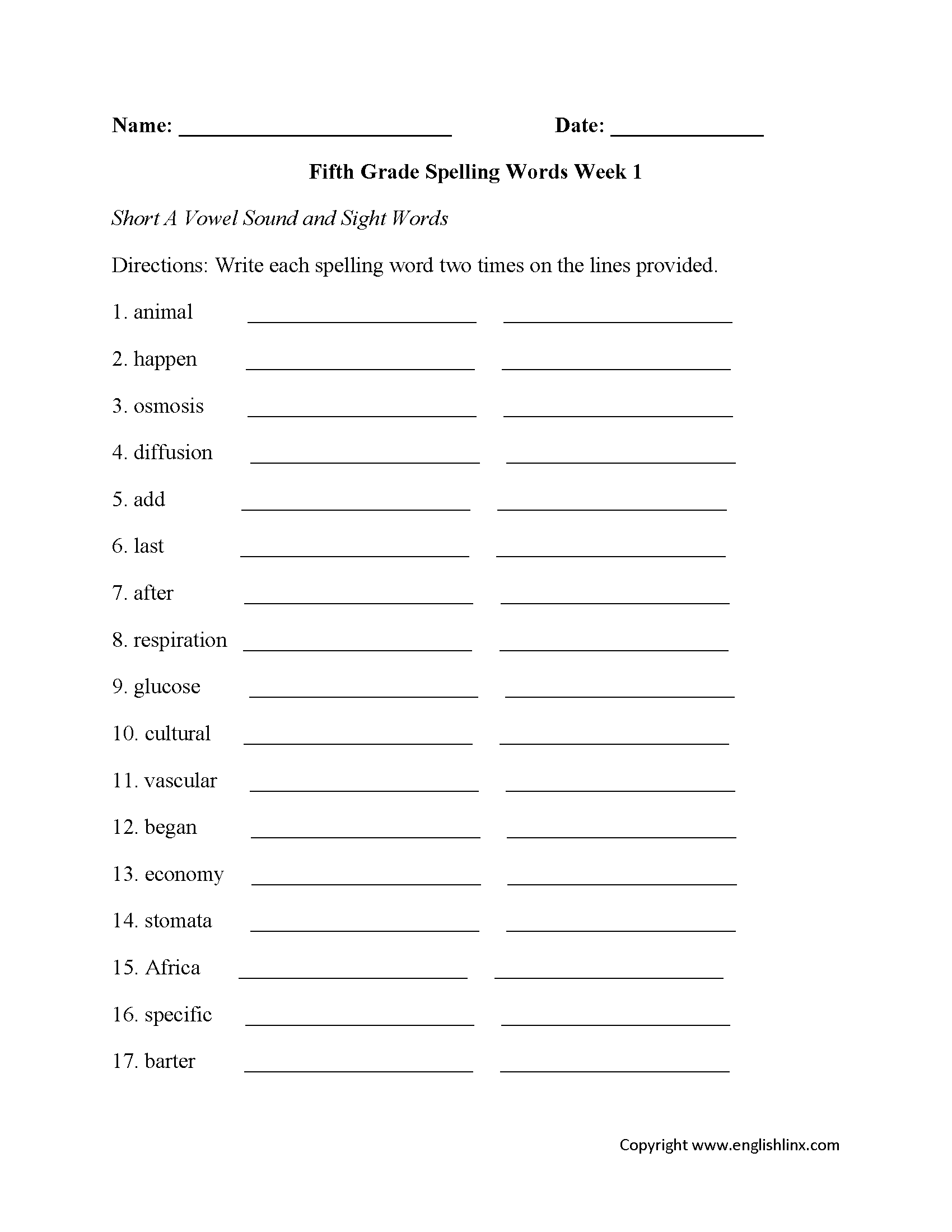 Fifth Grade Spelling Worksheets Printable Word Lists Weekly Practice Fifth Grade Spelling Worksheets Printable Word Lists Weekly Practice