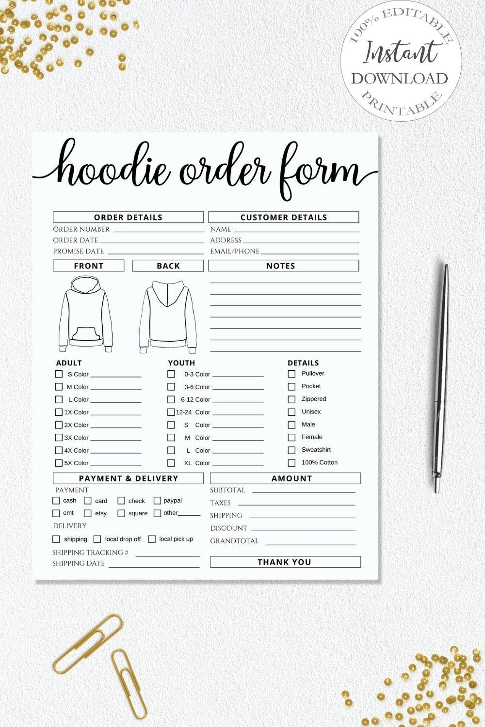 custom sweatshirt order form template free printable custom sweatshirt order form template free printable