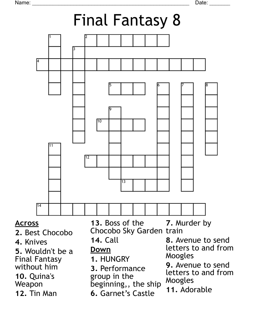 Final Fantasy 8 Crossword WordMint Final Fantasy 8 Crossword WordMint