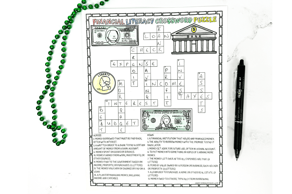 Financial Literacy Crossword Puzzle Free Printable Game Financial Literacy Crossword Puzzle Free Printable Game