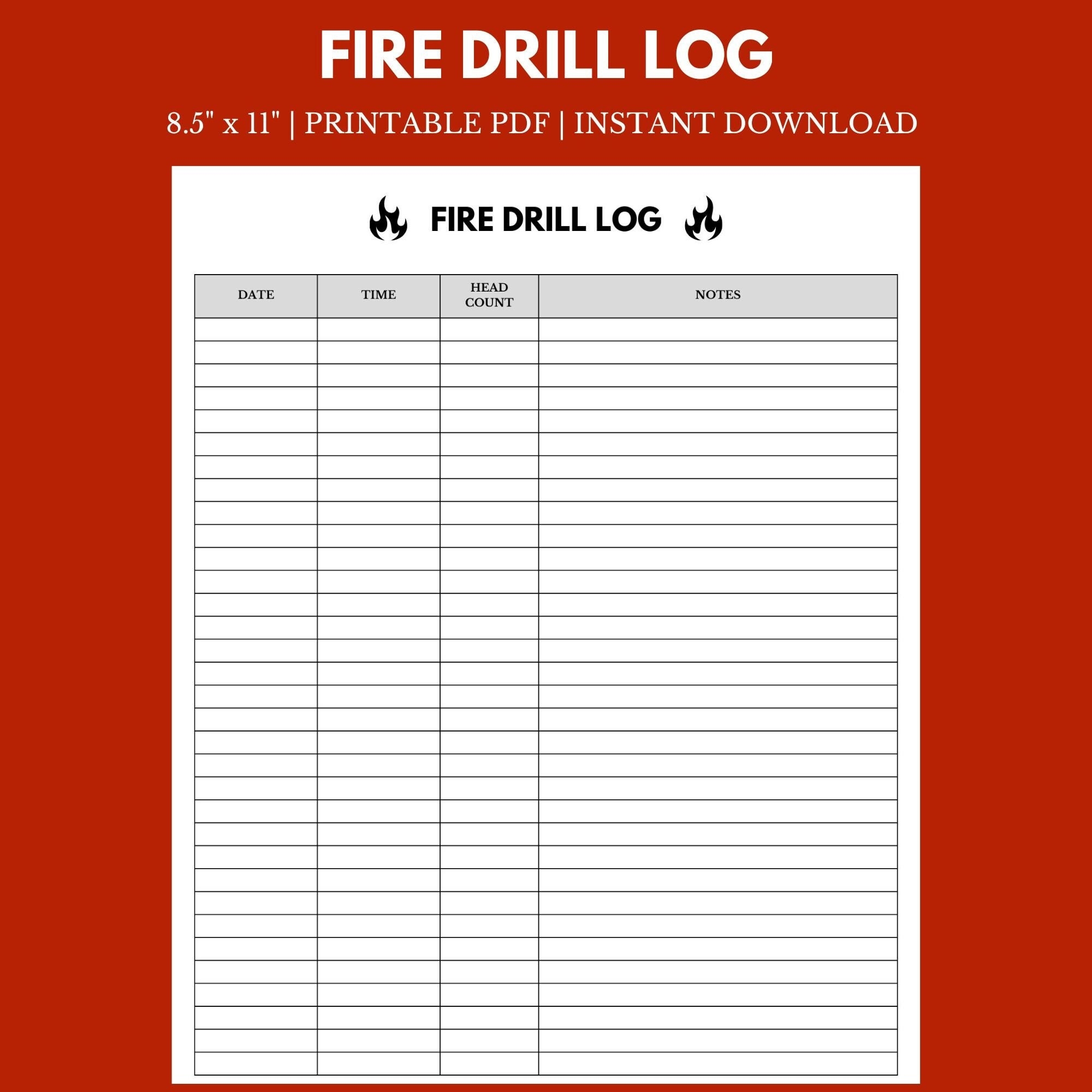 Fire Drill Log 8 5 X 11 Instant Download Printable Etsy Israel Fire Drill Log 8 5 X 11 Instant Download Printable Etsy Israel