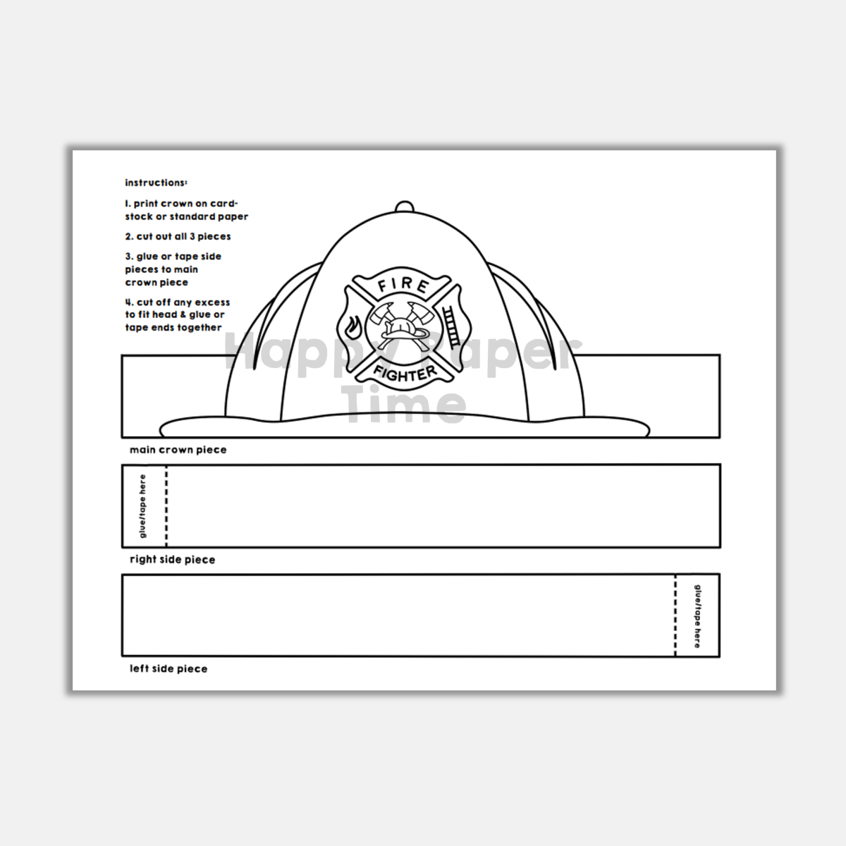 Firefighter Helmet Paper Crown Printable Coloring Made By Teachers Firefighter Helmet Paper Crown Printable Coloring Made By Teachers