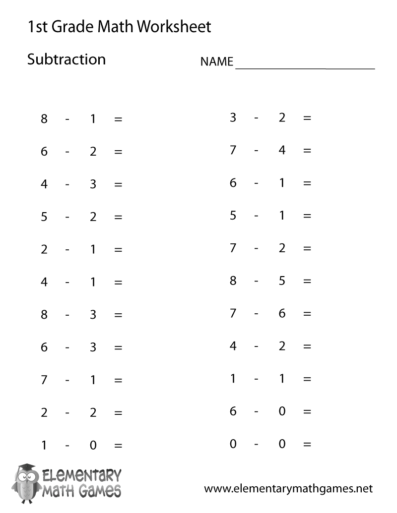 First Grade Subtraction Worksheet First Grade Subtraction Worksheet