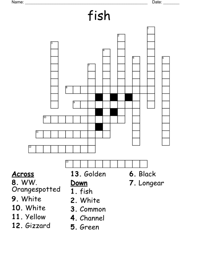 Fish Crossword WordMint