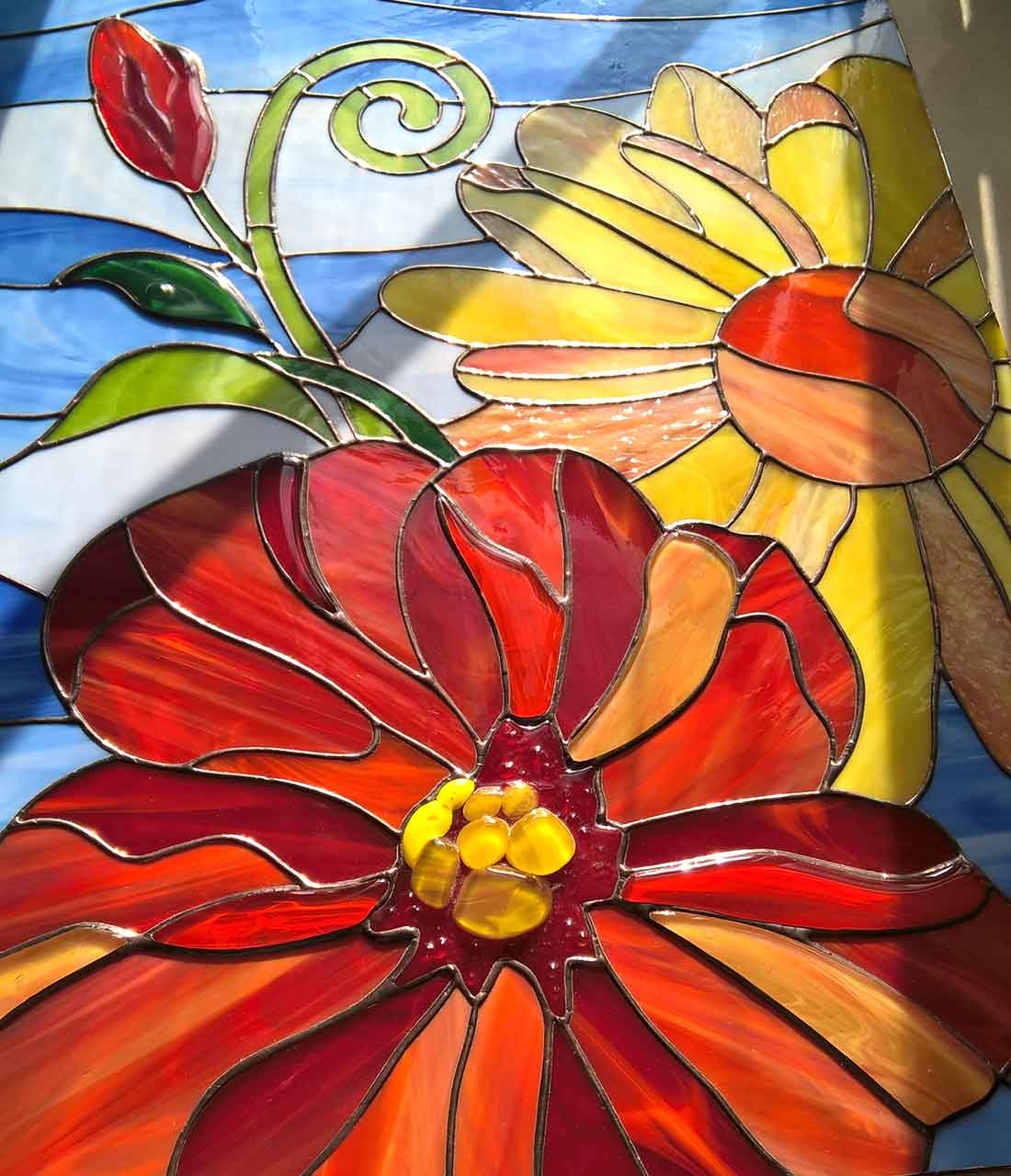 Floral Stained Glass Pattern Window Panel AAGlassStudio Floral Stained Glass Pattern Window Panel AAGlassStudio