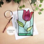 Flower Stained Glass Pattern Stained Glass Patterns Suncatcher Beginner Stained Glass Tulip Stained Glass Decor Etsy