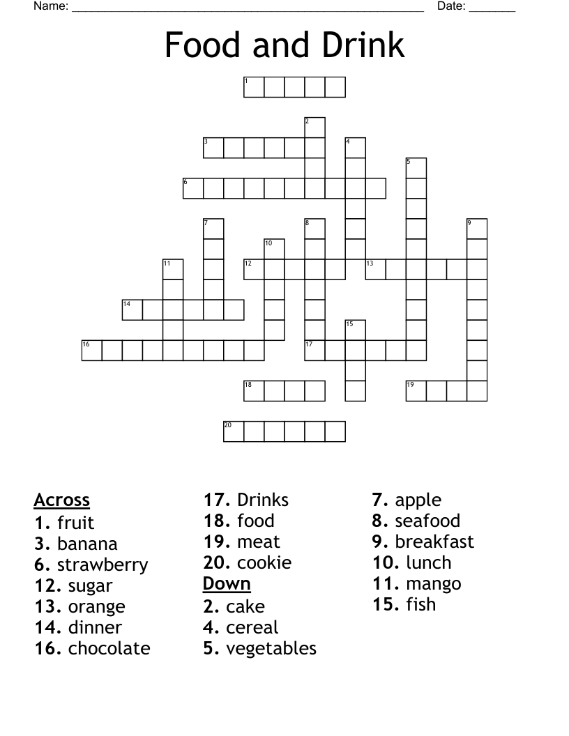Food And Drink Crossword WordMint Food And Drink Crossword WordMint
