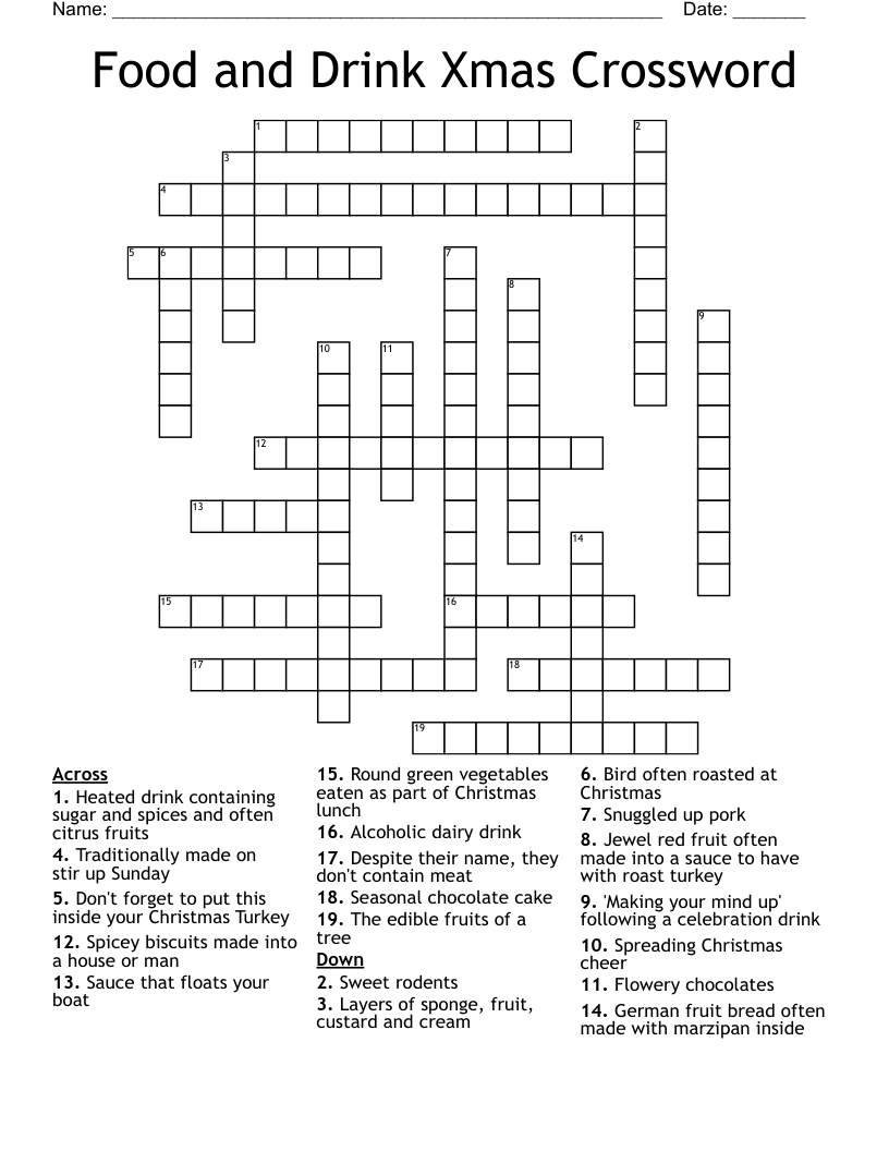 Food And Drink Xmas Crossword WordMint